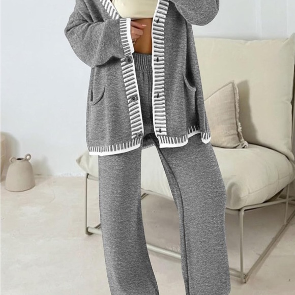 Gray Sweater Set Wide Leg Pants NEW - Picture 4 of 8